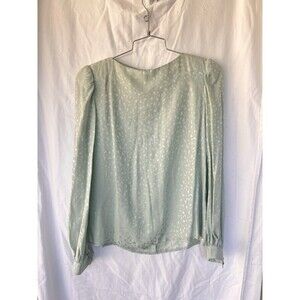 VTG David Hayes Silk Blouse Size 8 Mint Green Jacquard Butterfly Puff Sleeve